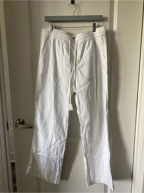 Sonoma White Drawstring Linen-Blend Pants